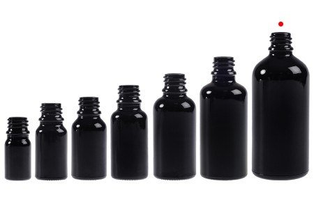 Staklena crna bočica za etarska ulja 100mL, sa grlom PP18-7