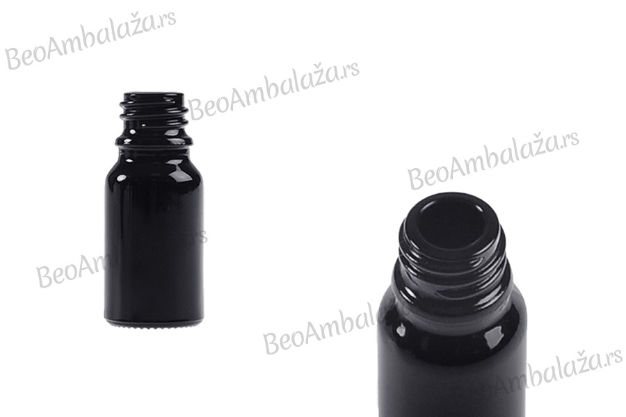 Staklena crna bočica za etarska ulja 10mL, sa grlom PP18