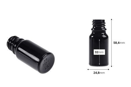 Staklena crna bočica za etarska ulja 10mL, sa grlom PP18-2