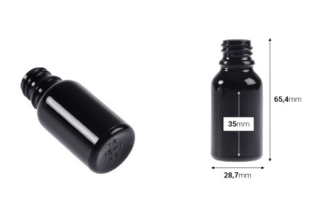 Staklena crna bočica za etarska ulja 15mL, sa grlom PP18-2