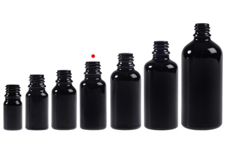 Staklena crna bočica za etarska ulja 20mL, sa grlom PP18-5
