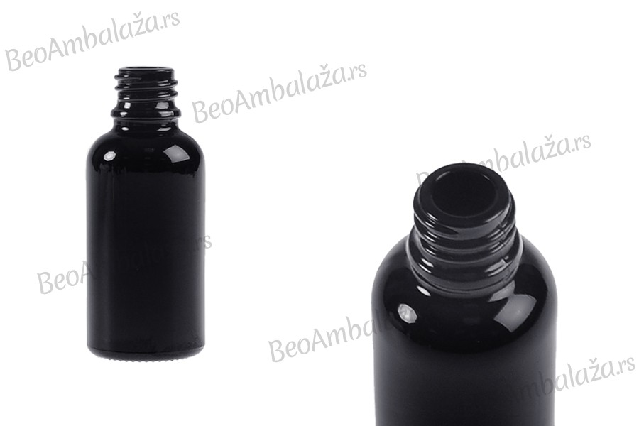 Staklena crna bočica za etarska ulja 30mL, sa grlom PP18