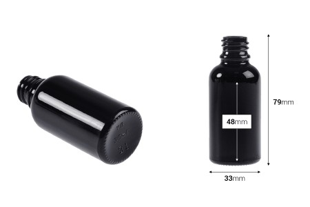 Staklena crna bočica za etarska ulja 30mL, sa grlom PP18-2
