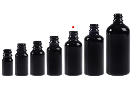 Staklena crna bočica za etarska ulja 30mL, sa grlom PP18-5
