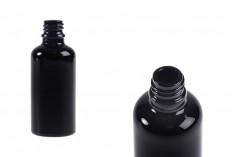 Staklena crna bočica za etarska ulja 50mL, sa grlom PP18