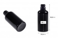 Staklena crna bočica za etarska ulja 50mL, sa grlom PP18