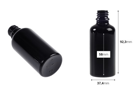 Staklena crna bočica za etarska ulja 50mL, sa grlom PP18-2