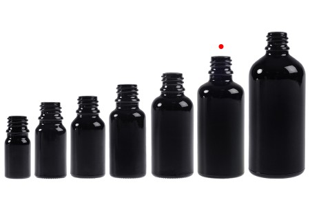 Staklena crna bočica za etarska ulja 50mL, sa grlom PP18-5