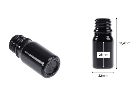 Staklena crna bočica za etarska ulja 5mL, sa grlom PP18-2