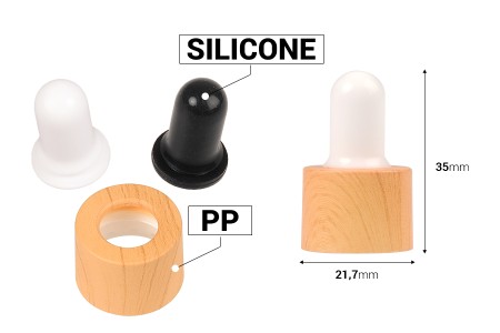 Set - plastični prsten u dezenu drveta i gumica za pipete za prečnik grla bočica PP18-dimenzije_slike
