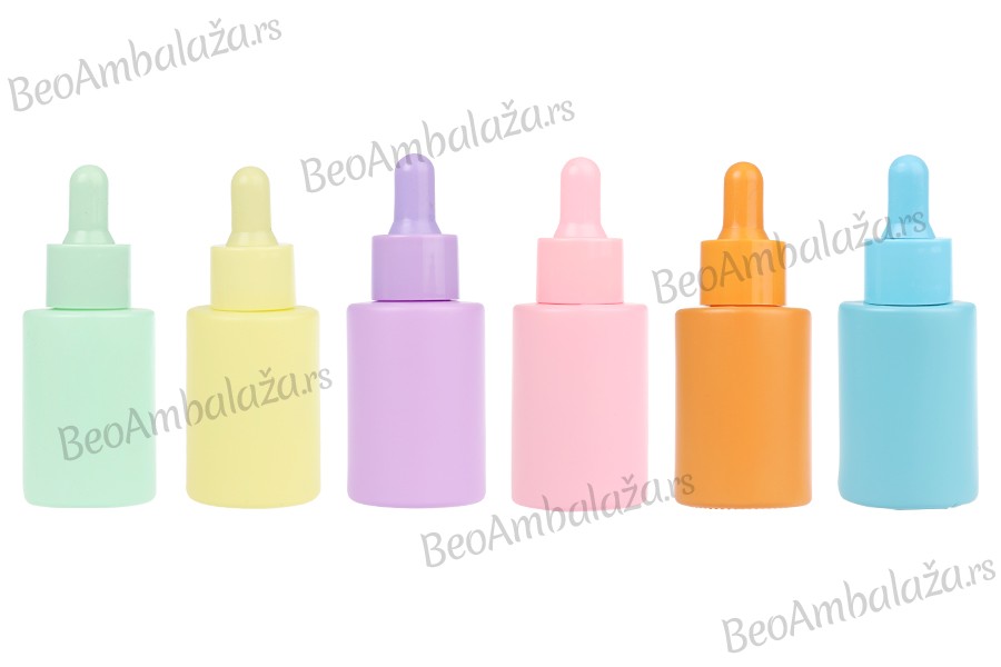 Staklena bočica od 30mL sa pipetom u MAT pastelnim bojama i sa drenažnim elementom