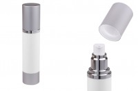 Airless flašica za kremu 50mL sa belim telom i aluminijumskim zatvaračem i osnovom u srebrnoj boji