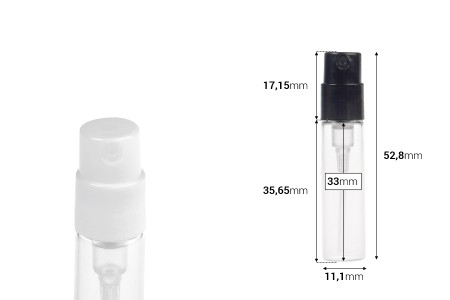 Staklena providna bočica 2 mL (na klik) sa belim ili crnim sprejom za parfemske testere - 100 kom-2