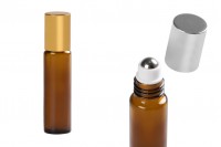 Staklena braon roll-on bočica (sa metalnom kuglicom) 10mL sa zatvaračem u dve boje - 6 kom
