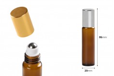 Staklena braon roll-on bočica (sa metalnom kuglicom) 10mL sa zatvaračem u dve boje - 6 kom