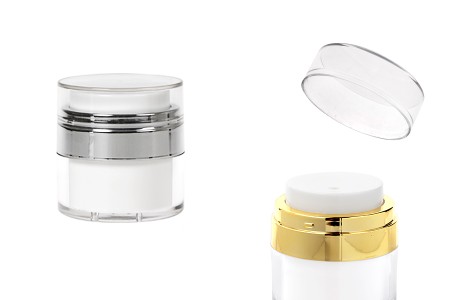 Airless plastična teglica 15mL sa providnim zatvaračem i srebrnim ukrasem-slika_proizvoda