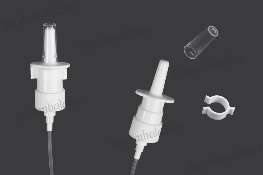 Plastična bela pumpica - raspršivač PP18 za kapi za nos sa sigurnosnim mehanizmom Plastična bela pumpica - raspršivač PP18 za kapi za nos sa sigurnosnim mehanizmom
