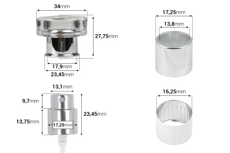 Sprej sa luksuznim providnim poklopcem za parfemske bočice sa Crimp zatvaranjem 15mm-dimenzije_slike