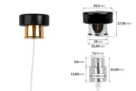 Sprej sa luksuznim crnim poklopcem za parfemske bočice sa Crimp zatvaranjem 15mm-dimenzije_slike