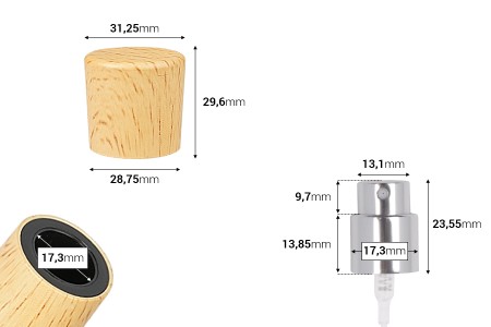 Sprej sa poklopcem u dezenu drveta za parfemske bočice sa Crimp zatvaranjem 15mm-dimenzije_slike