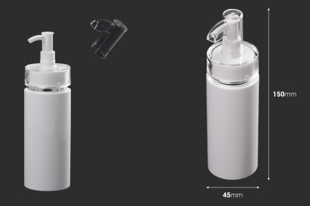 Plastična bela bočica 120mL (PP24) sa pumpicom i zatvaračem, za kremu-dimenzije_slike