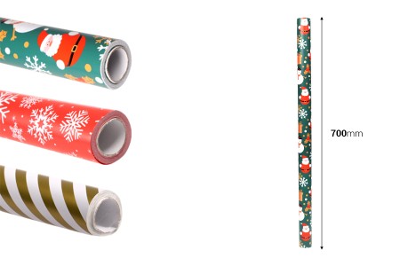 Božićni papir za uvijanje širine 70cm u rolni od 10 metara, više dizajna-dimenzije_slike
