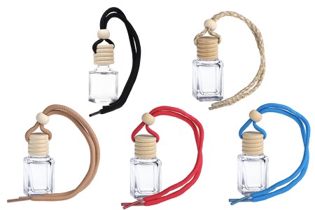 Bočica za osveživač automobila 4mL, kockasta sa drvenim zatvaračem i zakačkom - 25 kom-slika_proizvoda