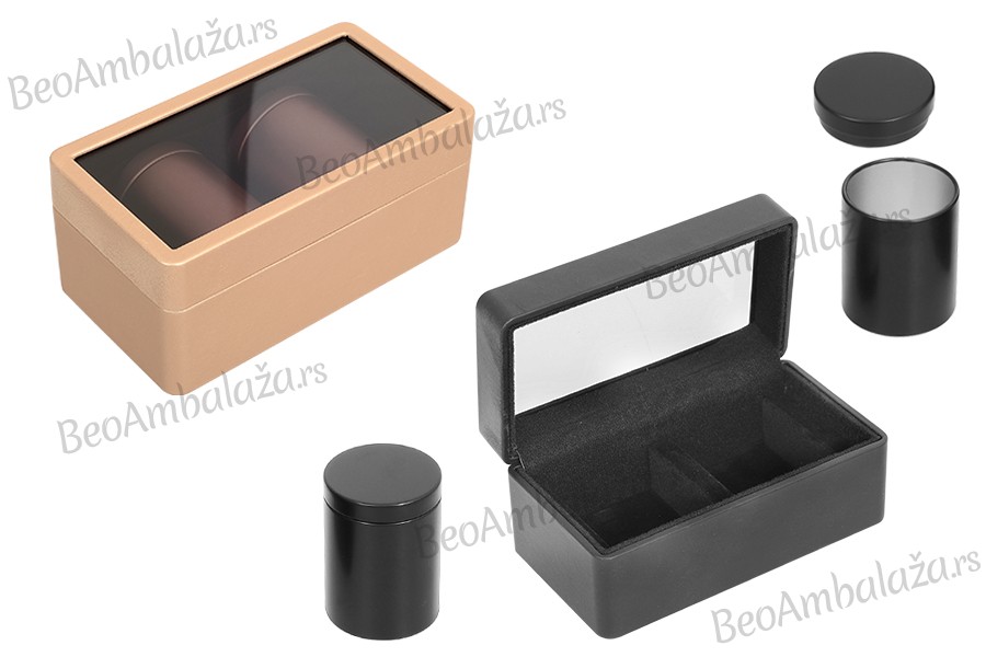 SET - Kožna futrola (145x80x65mm) sa prozorom i dve metalne kutije (47x65mm)