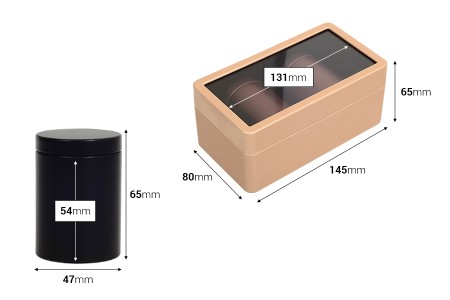 SET - Kožna futrola (145x80x65mm) sa prozorom i dve metalne kutije (47x65mm)-dimenzije_slike