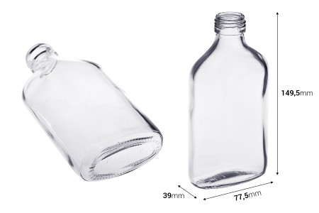 Staklena pljosnata obla flaša 200mL - 40 kom-dimenzije_slike