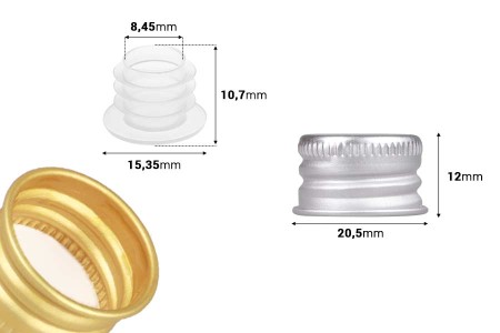 Navojni aluminijumski zatvarač (PP18) sa unutrašnjom zaptivkom i plastičnim čepom-dimenzije_slike