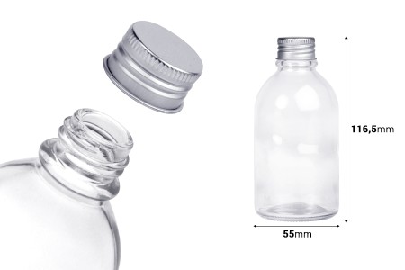 Staklena bočica okrugla 100 ml sa aluminijumskim zatvaračem – 6 kom-dimenzije_slike