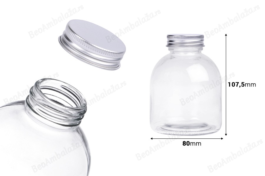 Staklena bočica okrugla 300 ml sa aluminijumskim zatvaračem - 6 kom-dimenzije_slike