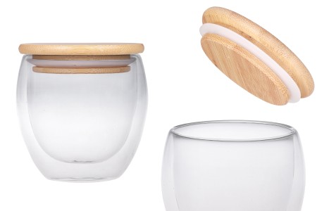 Staklena tegla 250 ml duplih zidova sa poklopcem od bambusa-1