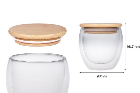 Staklena tegla 250 ml duplih zidova sa poklopcem od bambusa-2