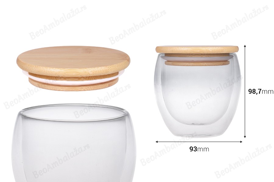 Staklena tegla 250 ml duplih zidova sa poklopcem od bambusa-dimenzije_slike