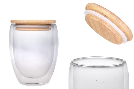 Staklena tegla 350 ml duplih zidova sa poklopcem od bambusa-1