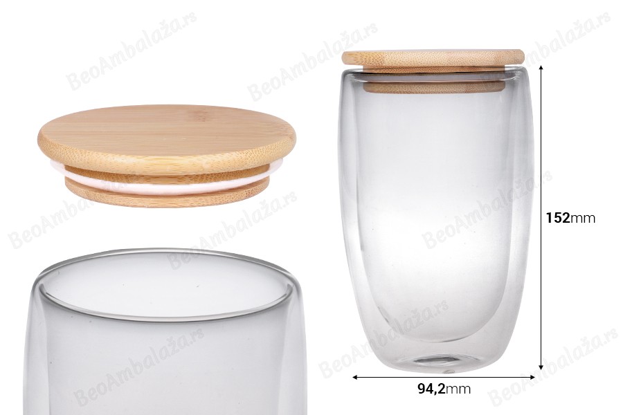 Staklena tegla 450 ml duplih zidova sa poklopcem od bambusa-dimenzije_slike