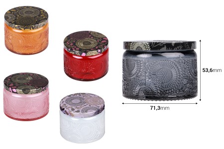 Staklena teglica sa reljefom 120 ml cilindrična sa aluminijumskim zatvaračem u različitim bojama-2