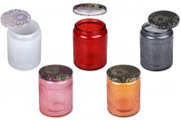 Staklena teglica sa reljefom 230 ml cilindrična sa aluminijumskim zatvaračem u različitim bojama