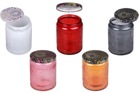 Staklena teglica sa reljefom 230 ml cilindrična sa aluminijumskim zatvaračem u različitim bojama-1