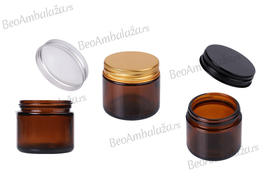Staklena tegla 60ml karamel sa aluminijumskim zatvaračem i unutrašnjom zaptivkom - 6 kom