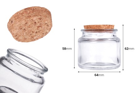 Staklena teglica providna 100 ml sa plutanim čepom-2