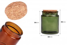 Staklena teglica karamel ili zelena 200 ml sa plutanim čepom