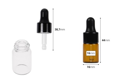 Staklena providna ili karamel bočica 2 mL sa pipetom - 12 kom-dimenzije_slike