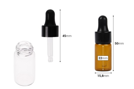 Staklena providna ili karamel bočica 3 mL sa pipetom - 12 kom-dimenzije_slike