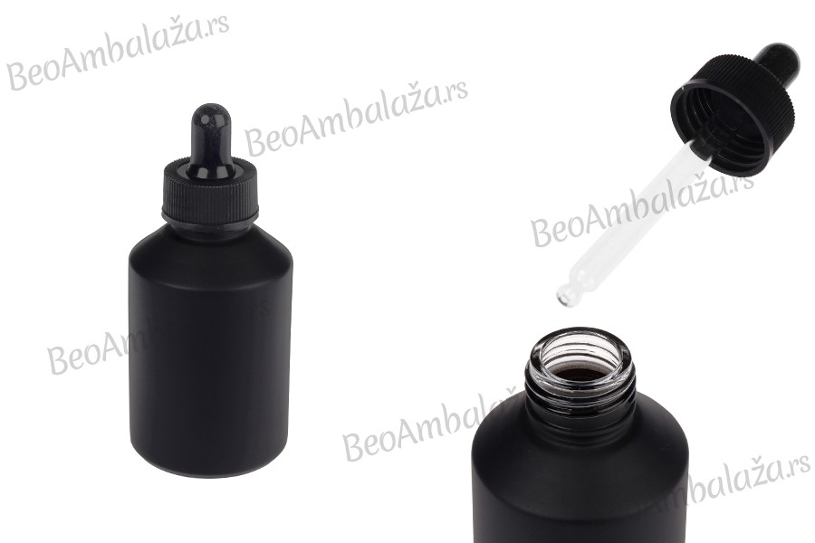 Staklena crna mat bočica 60 mL sa crnom pipetom
