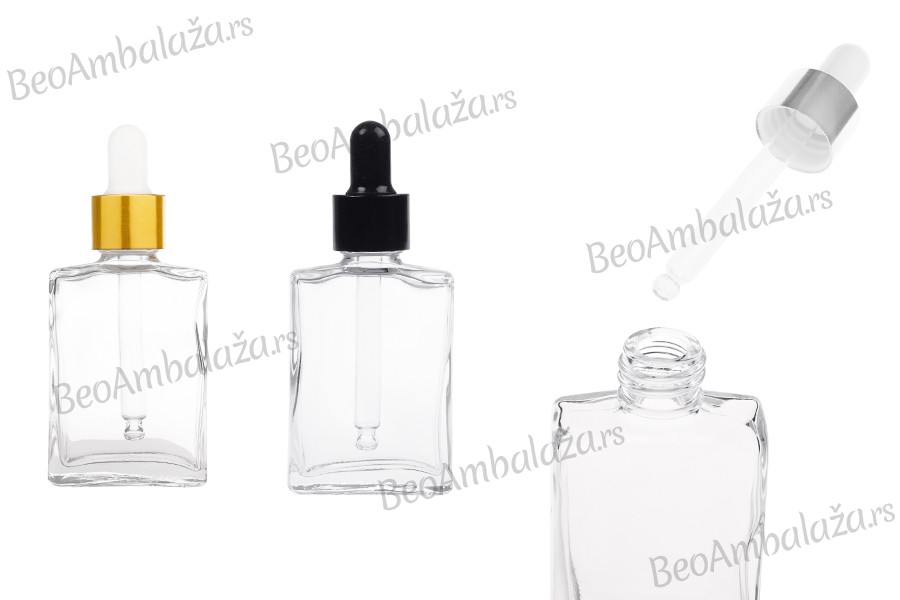 Staklena providna bočica 30 mL sa pipetom u više boja
