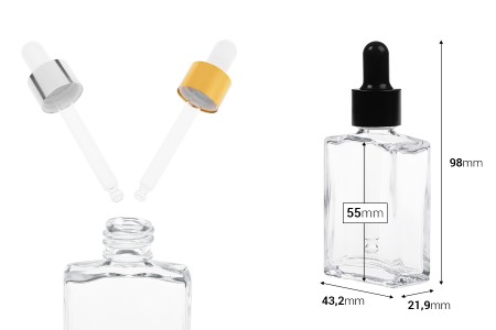Staklena providna bočica 30 mL sa pipetom u više boja-dimenzije_slike