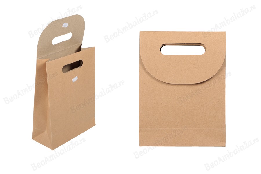 Papirna braon kraft kesa 190x90x265mm sa zatvaranjem na čičak - 12 kom-slika_proizvoda